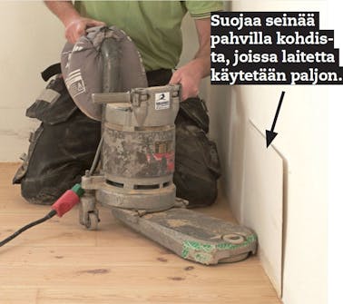 Hio reunat karkeudella 60 puulattian hionta